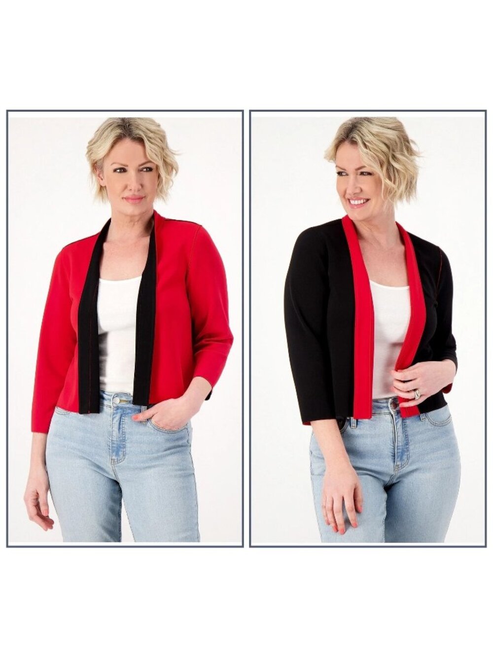 Susan Graver Crop Cardigan 5X Every Day LK Fusion Reversible Bolero Red Black